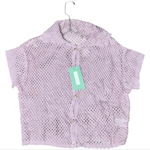 LifeShe Lavender Crochet Button-Up Top – Size L – New